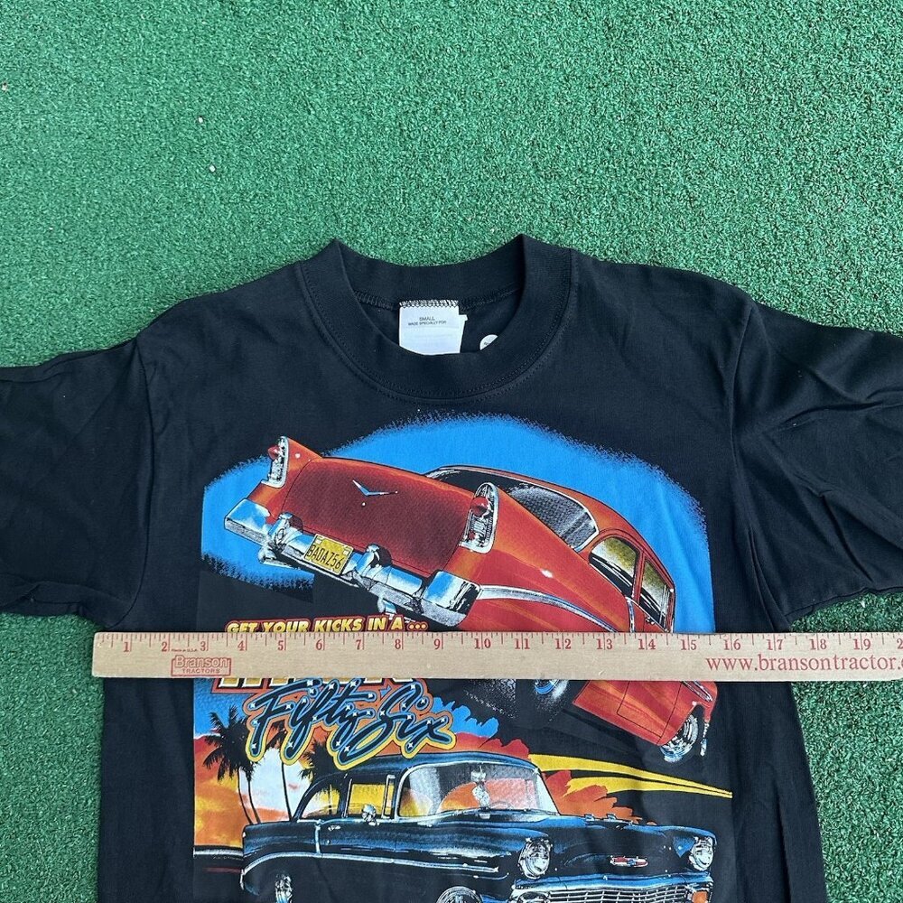 Vtg Airways Chevrolet Mens S Black Tee Get Your Kicks In A Trick Fifty Six - Picture 7 of 9